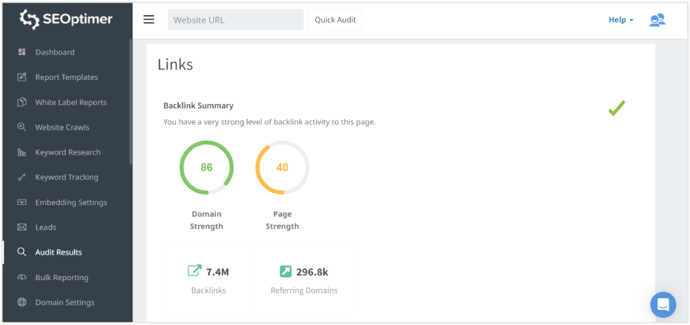 seoptimer vérificateur de backlink